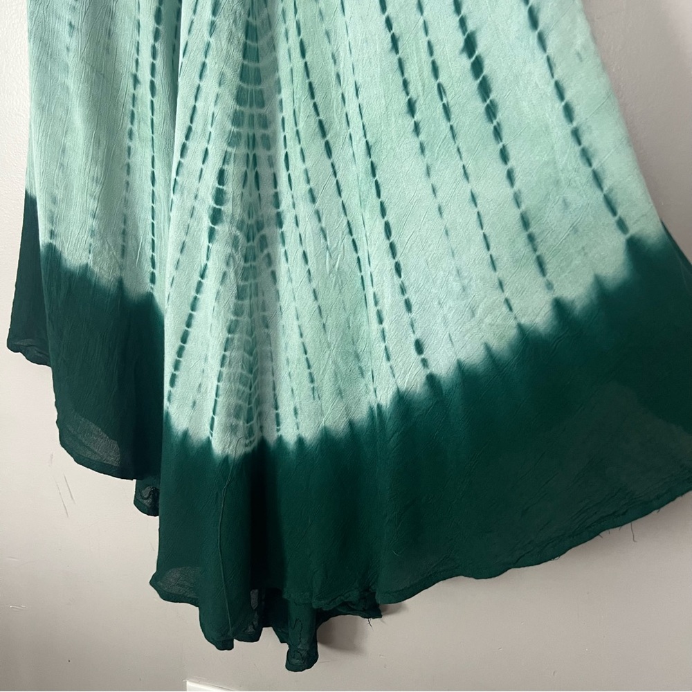Tie Dye Green Embroidered Midi Dress Asymmetrical Hem Beach Swim Coverup Boho - Picture 10 of 12